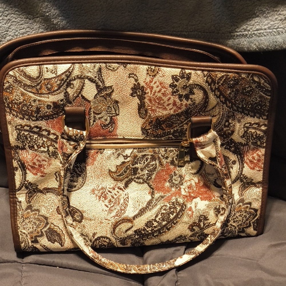 Elegant Paisley Women's Bag - Brown and Cream